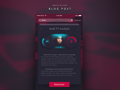 Daily UI #035 Blog Post audi blogpost car cockpit cool dailyui dailyuichallenge day35 minimal modern