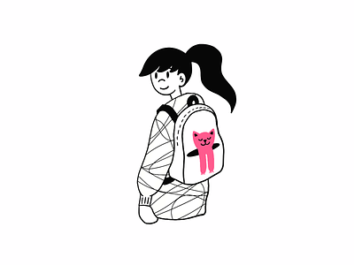 Joy blackandwhite cat character doodle girl hairstyle illustration lines photoshop pink procreate