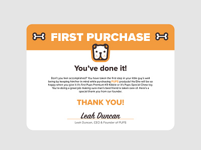 Pups First Purchase Certificate