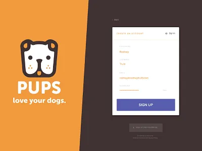 Pups Sign Up Modal - Daily UI Challenge #001 app dailyui design dogs freelancer puppy pups sign up ui ux web