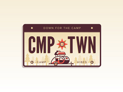 Camp Town License Plate - DFTC badge camping compass illustration license plate nature outdoors patch rv sticker tent vibes