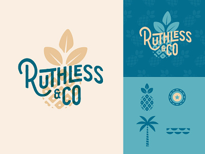 Ruthless & Co Branding branding clothing company illustration logo palm tree pineapple ruthless tropical waves