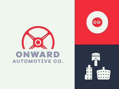 Onward Automotive Co. auto automotive brake branding car clutch engine gas logo onward steering wheel