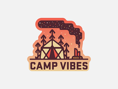 Camp Vibes camping fire hike illustration log mountain outdoor sticker tent trees
