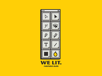 We Lit. branding button canned flame. logo illustration lit software t shirt