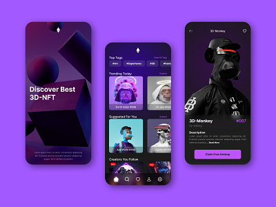 3D-NFT Discovery App app app design app ui design mobile app ui ui design