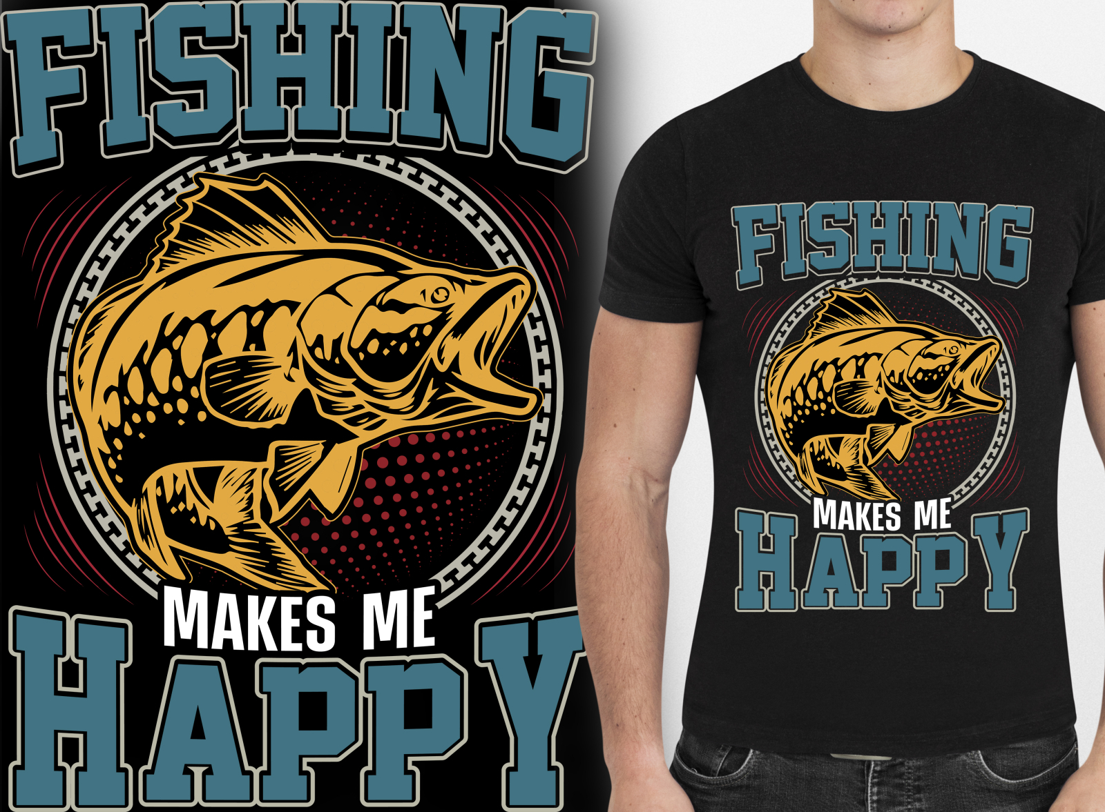 Fishing Make Me Happpy T Shirt Design Graphic by Samudro Sen