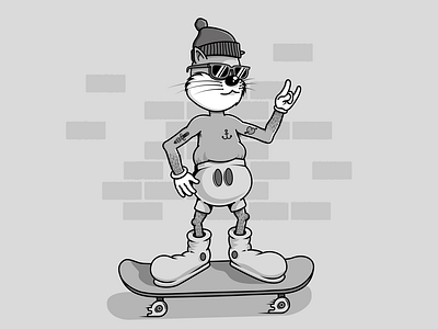 Skater Cat - illustration black and white cat cats design illustration ilustração skate skateboard tattoo vector