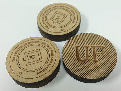 UF Laser Etched Tokens badge bass wood diagonals icon laser etching