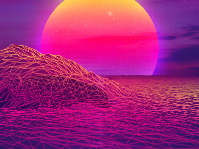 Low-Poly Waves 80s cinema4d low poly neon ocean retro sunset vintage water
