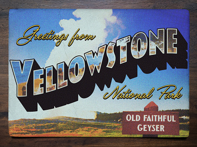 Vintage Postcard: Yellowstone old faithful postcard retro vintage yellowstone