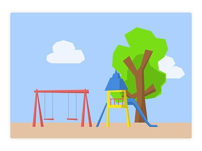 Poly Playground bright playground slides swings tree vector art