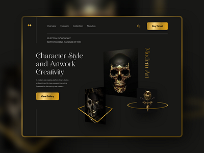 Modern Art landing page 3d abstract app appdesign art black and gold branding design digital graphic design illustration landing page logo modern art modern landing page skull typography ui ux vector