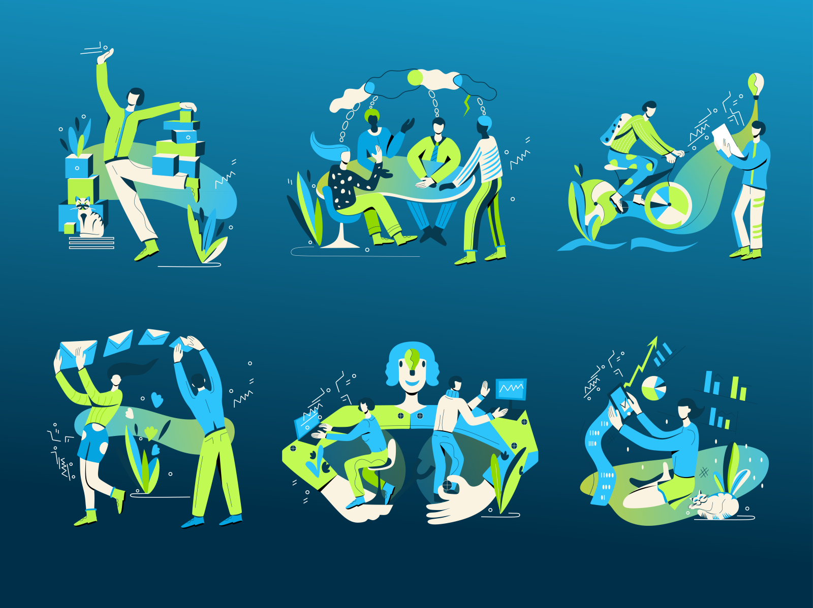 Blue and green characters by Maria Bloom/artinobject on Dribbble