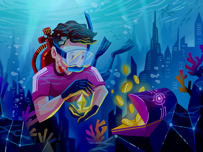 Etherium on Ocean (NFT Illustration) artist bitcoin character coin collectible nft crypto crypto illustration cute illustration digital art digital painting eth illustration nft nft artwork nft character nft illustration nft marketplace nft mint nft opensea ocean