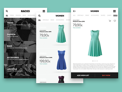 Nacks - Fashion retail app design detail layout list ui ux