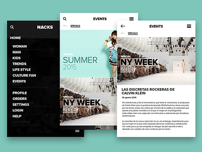 Nacks - Fashion retail app blog design layout list menu ui ux