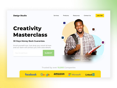 E-Learning Platform - Landing Page adobe branding creativity design e learning figma landing page learning masterclass ui ui design uiux web design