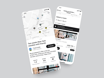 Travel App Ui amazing app app ui blackwhite booking branding creative figma hotel mobile mordern online travel trip ui uiux wireframe