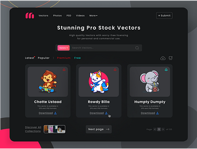 My Vectors - Landing Page branding cool creative dark dark ui design figma illustration landing page ui ui design uiux vector vector stock website