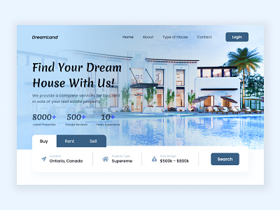 DreamLand - Real Estate Landing Page amazing branding buy sell creative design figma home house landing page real estate ui ui design uiux web design website