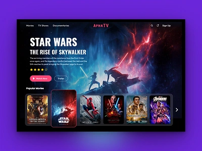 TV App Dashboard UI branding creative dashboard design disney figma hotstar jiotv mx player netflix skywalker tv app tv ui ui ui design uiux youtube