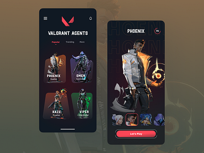 Valorant Agents UI agents amazing app app ui branding characters creative design figma game game ui mobile ui ui design uiux valorant