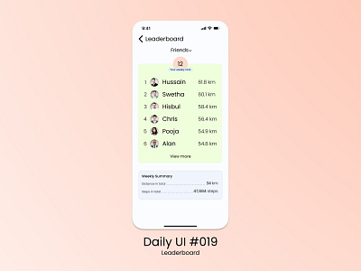 Leaderboard for a Health Tracker app app design graphic design ui ux