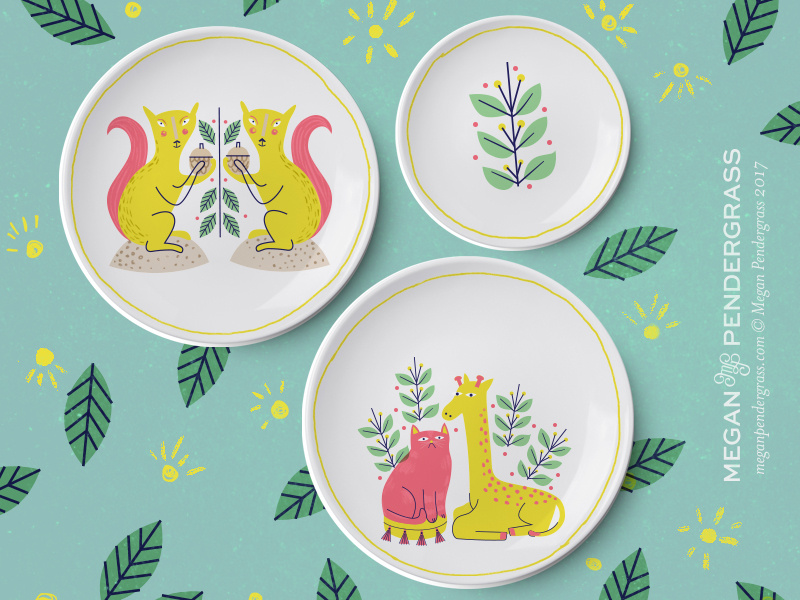 home decor mock leaves squirrel cat plates home decor illustration