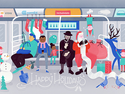 Happy Holidays from New York christmas elves holidays new york santa subway