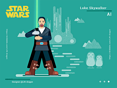 Luke Skywalker --star wars AI color flat game illustration starwars ui web