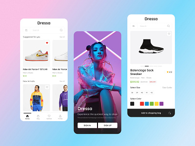 Dressa - Clothing Ecommerce Mobile App altersoft branding concept design ecommerce figma gradient light app mobile mobile app page responsive ui uiux ux vector