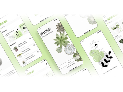 Greenlight screens app branding concept green minimal mobile app plants shop ui ux