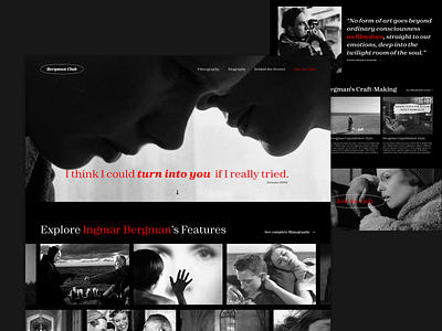 Bergman Club - A Fan Page/Community Landing Page Web Design film landing page movie uiux design web design