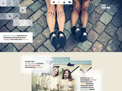 Evy and Emelie creative team futura girls hyper island icons minimal navigation norway one page portfolio simple sweden web website