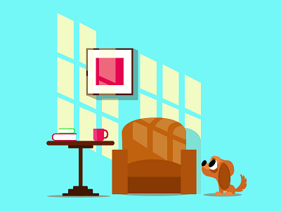 My ideal spot! book coffee dog dribble flat graphic design illustration light room sofa window