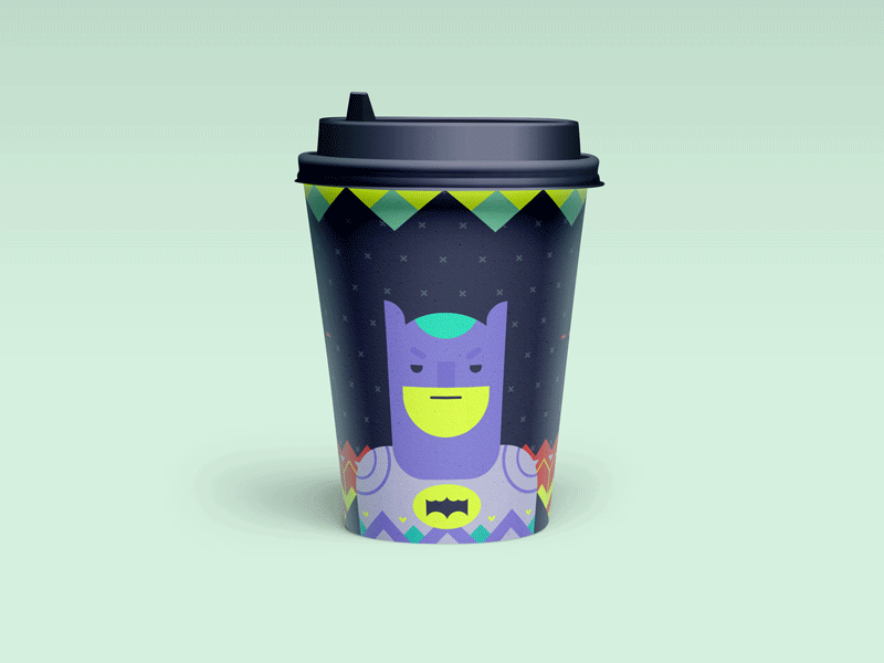 Batman cofee cup animation batman cofee comic cup illustration