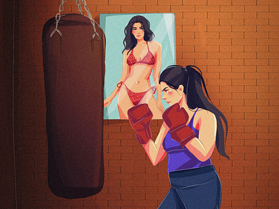 Girl boxer. illustration for metaphorical cards.