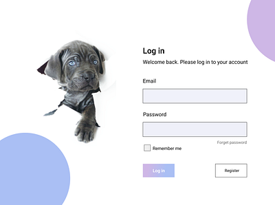 Pet shop account Log in page ui