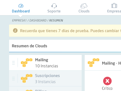 Nubity - Dashboard Detail cloud dashboard data listing server status ui ux