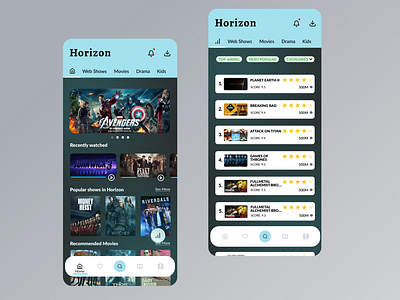 Horizon OTT App UI design