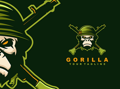 GORILLA SOLDIER branding business company design esport gaming gorilla icon identity illustration logo logos mascot soldier vector