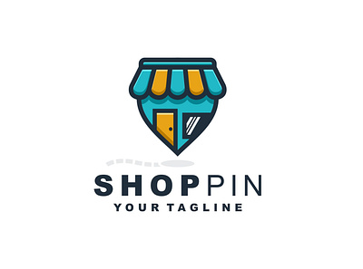 ShopPin Logo branding business company design icon identity illustration location logo logos mark pin shop vector