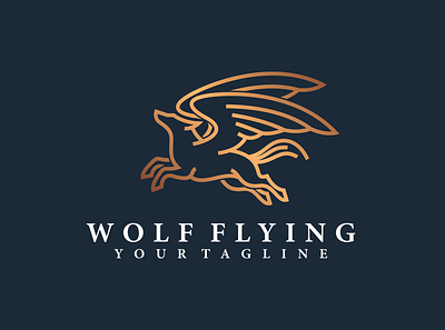 Flying Wolf branding business company design fly fox icon identity illustration lineart logo logos luxury mark monoline vector wolf