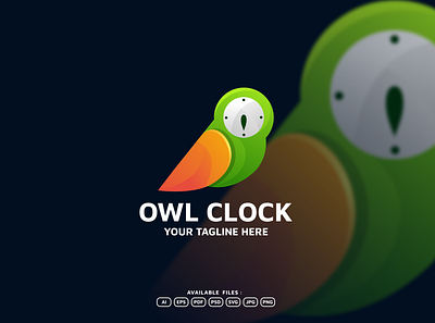 OWL CLOCK abstract branding business clock colorful company design icon identity illustration logo logos media owl tech vector