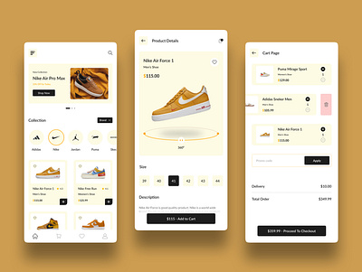 Shoes eCommerce App adidas appdesign clean design ecommerce jordan nike onlineselling onlinestore puma shoe shoesapp shoestore sneakers ui ux