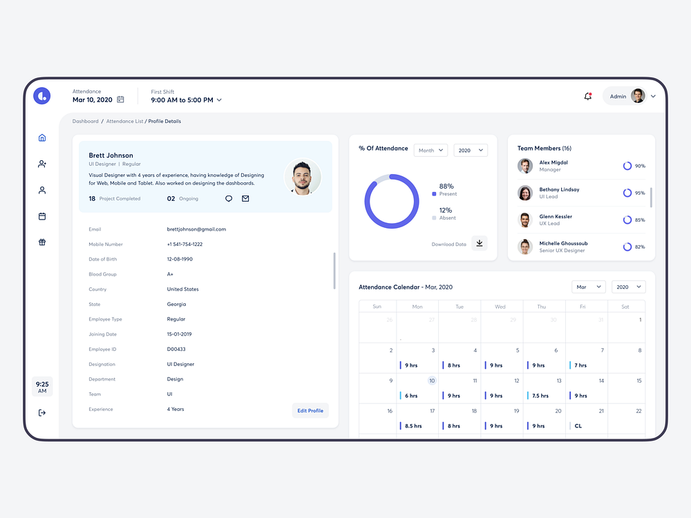 Attendance Dashboard UI by Riju Rajan on Dribbble