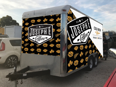 Joseph E Coffee Trailer Wrap Concept coffee coldbrew gold local pancakes sanantonio trailer waffles wrap