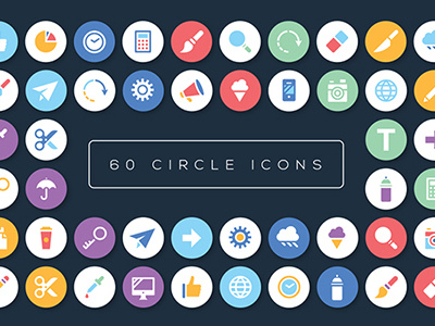 60 Circle icons design flat icons illustration