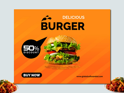 BURGER SOCIAL MEDIA BANNER | WEB BANNER burger facebook food banner fries hamburger instagram linkedin social social media banner twitter